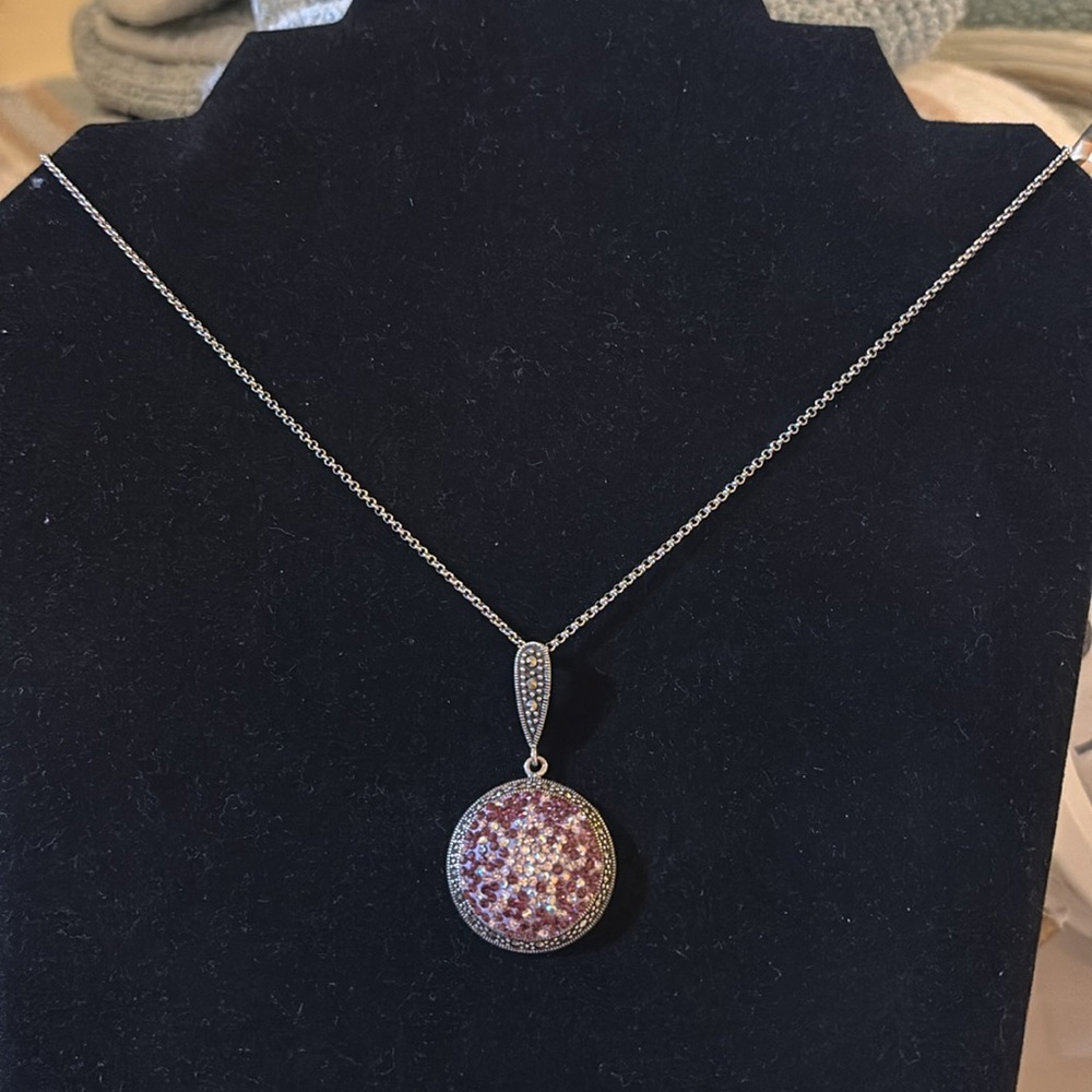 Sparkling Purple and Pink Crystal Sterling Silver 925 Necklace 18”